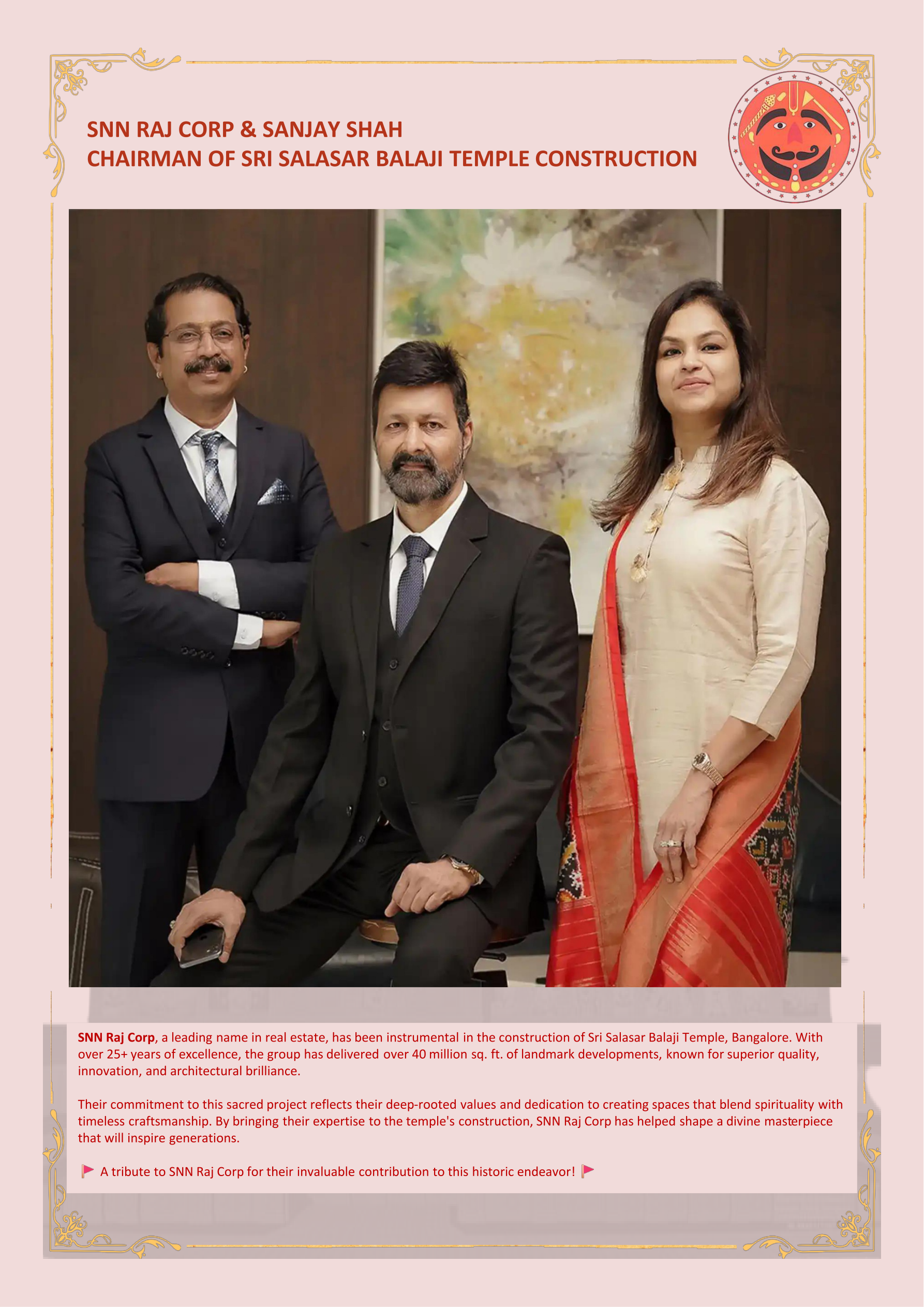 SNN Raj Corp & Sanjay Shah - Construction Chairman Tribute